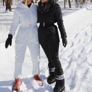 SKI SUIT ONE PIECE BLACK SNOW SUIT SMALL